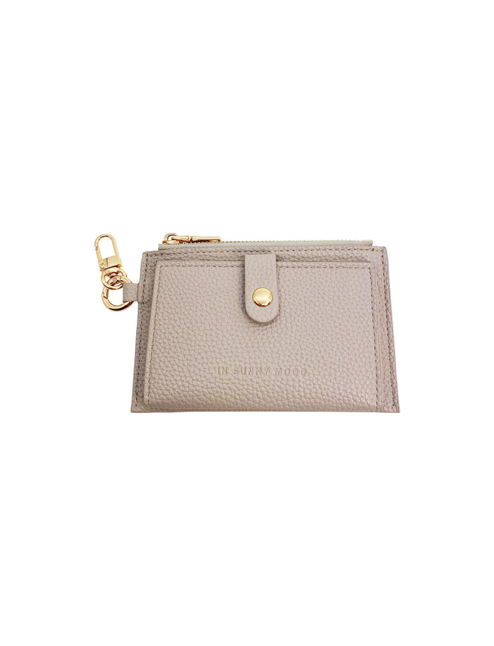 Card Holder Coin Zip Purse Beige