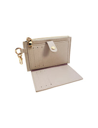 Card Holder Coin Zip Purse Beige