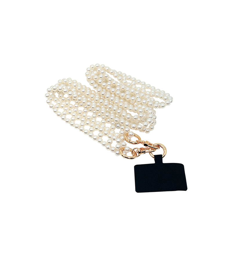 Cross Body mobile Necklace in Pearls