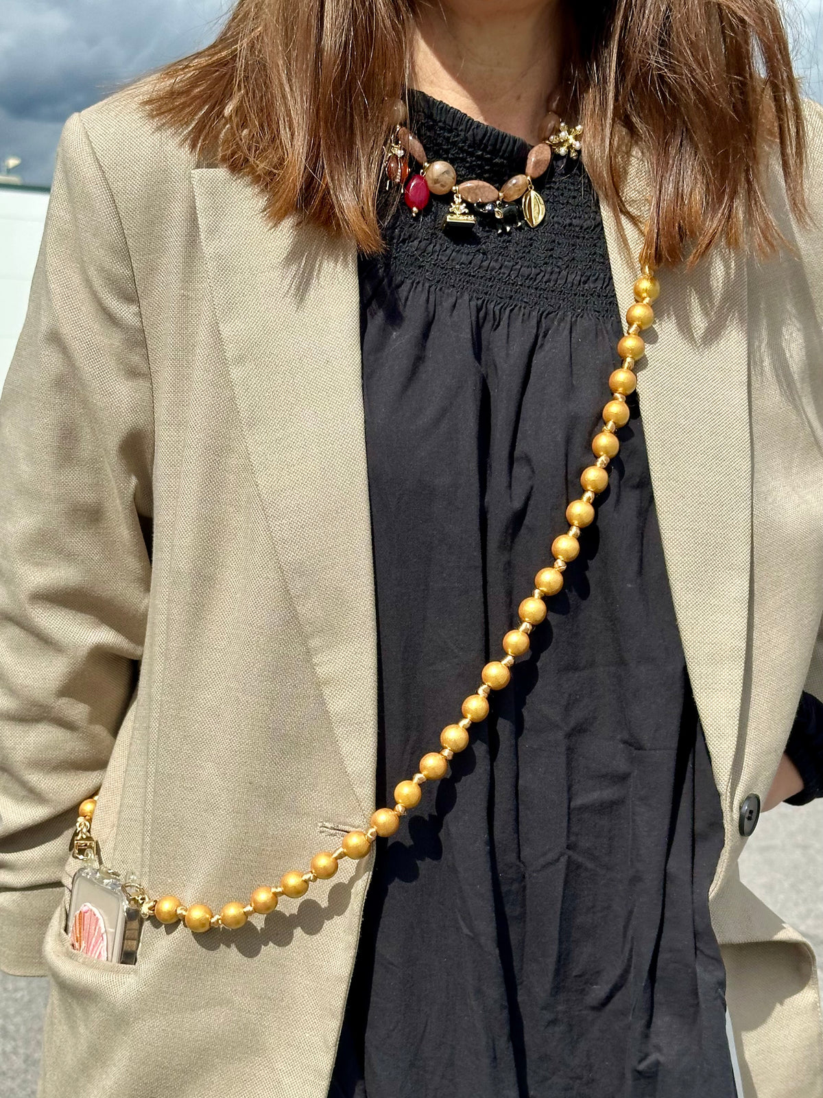 Olivia Wood Phone Strap 130 Gold